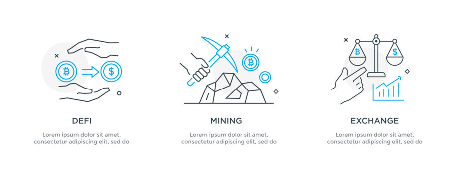 Set of illustrations concept with cryptocurrency. technology, coin, financial, business