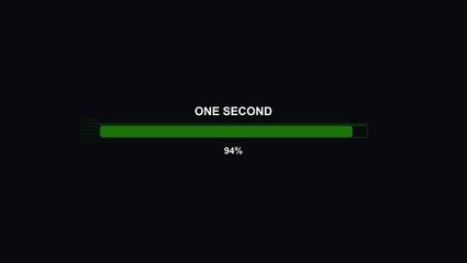Progress bar animation for science fiction interface shows time tracking in digital format with completion status displayed onscreen