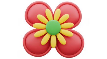 Red Flower with Yellow Petals and Green Center isolated on a transparent background