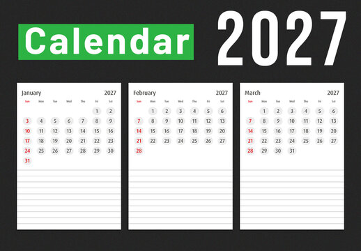Calendar for 2027 design layout template