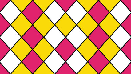 Harlequin Diamond Pattern in Pink Yellow and White with Black Outline harlequin pattern rhombus
