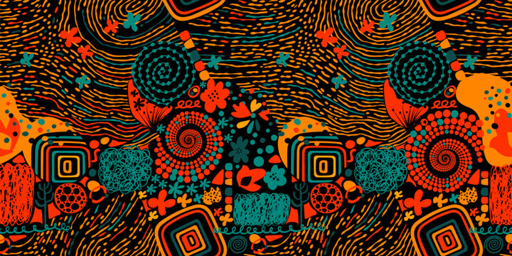 Seamless abstract cheerful graphic background. Hand drawn. Not AI, minimalist vector illustration.