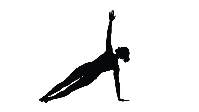 Silhouette of a woman performing a side plank exercise demonstrating core strength and fitness - Powered by Adobe