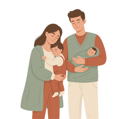 Obraz premium Mother and father with toddler and newborn baby