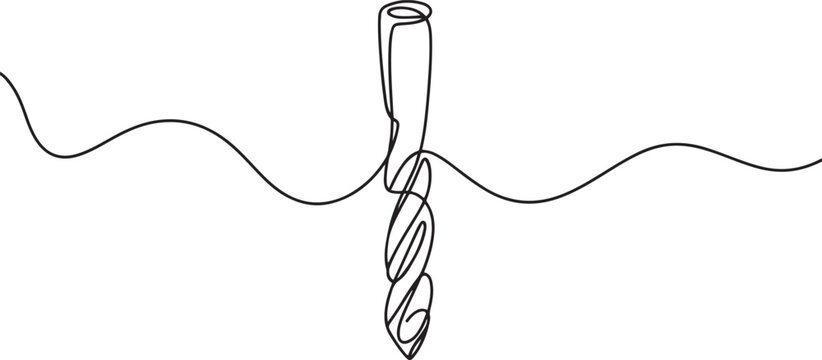 one line art Drill Bit tool vector illustration. line art, one continuous line, simple, hand drawn and sketch style. one line Art icon drawing vector