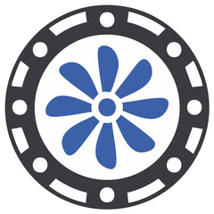 Obraz premium Ventilation fan vector icon with blue propeller blades for cooling and air circulation symbol