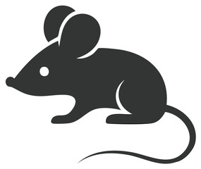 Obraz premium Stylized Dark Gray Mouse Vector Silhouette Illustration with Rounded Ears and Curving Tail for Graphic Design or Symbolism Use