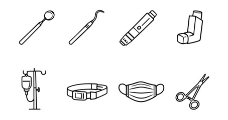 Medical Tools and Equipment Line Drawings