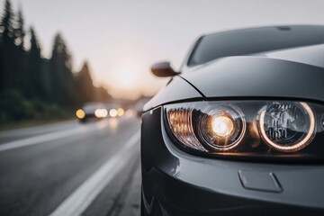 Car on the road during sunset near forest area