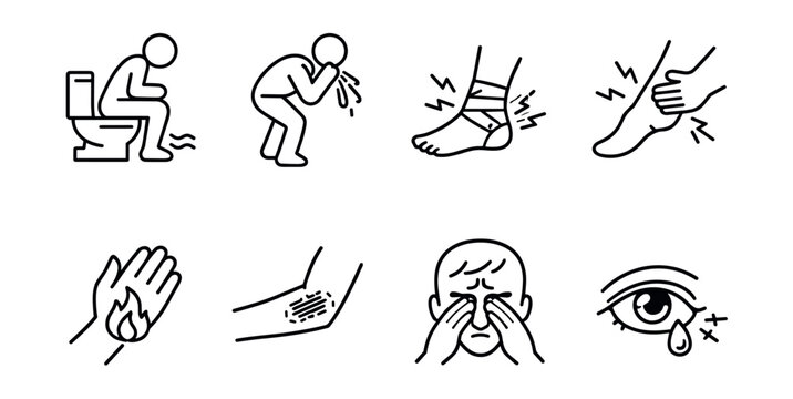 Health Conditions and Injuries Line Icons Set