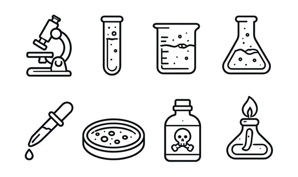Laboratory and Scientific Line Icons Set