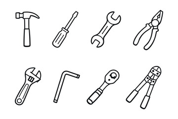 Naklejka premium Hand tools line icons set