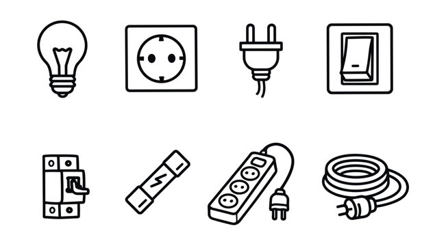 Electrical components line icons set