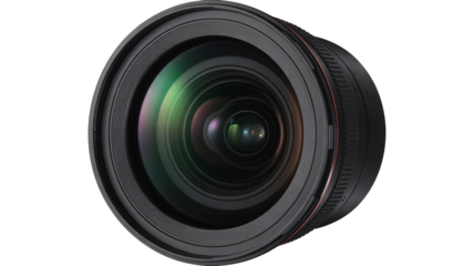 Camera Lens Close-up in Modern Minimalist Style with Soft Natural Lighting on White Background for Product Photography