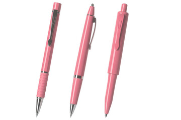 Three Pink Pens writing stationery isolated on a transparent background