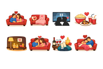 Romantic Couple Cozy Evening Illustrations