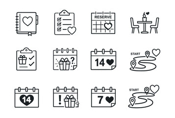 Romance and Celebration Planning Line Icons Set