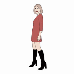 Side view woman brown dress black boots