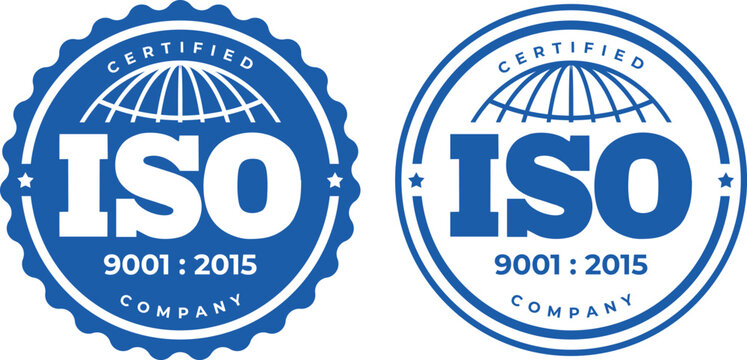 ISO 9001:2015 Certified Company Vector Logo Set in Blue, Isolated
