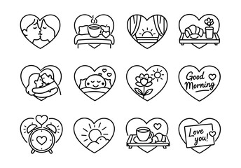 Morning Love and Wellness Heart Icons Set