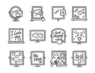 Mirror Love and Affection Minimalist Icons Set