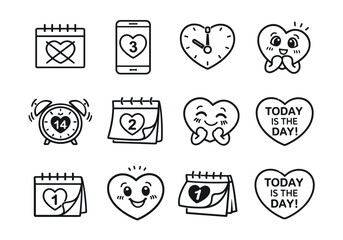 Heart Event Countdown Icons Set