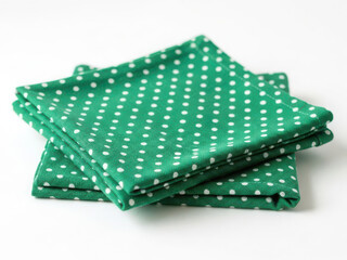 Bright green polka dot napkins stacked on a white surface