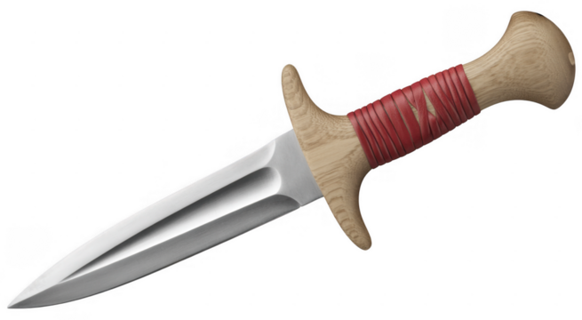 Dagger with wooden handle and red wrapping knife blade isolated on a transparent background - Powered by Adobe
