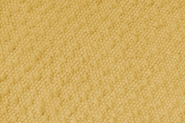 Yellow jacquard upholstery fabric texture with soft pom pom woven pattern, cloth background