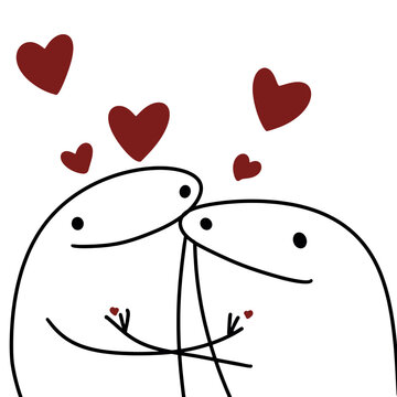 Cute flork couple in love with red hearts.