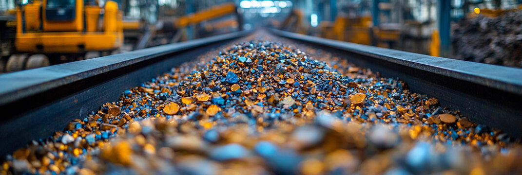 Close-up view of rare earth metals on conveyor belt in factory Generative AI