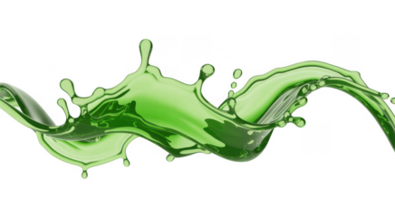 Green liquid splash motion isolated on a transparent background
