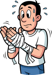 Obraz premium A worried young man is wrapping his hands with bandages preparing for a boxing match on transparent background