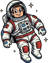 Naklejka premium A cheerful cartoon astronaut floating in space with a happy expression on a transparent background