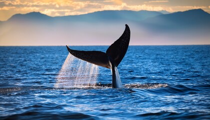 Fototapeta premium The Tail Of A Whale In The Ocean Or Sea