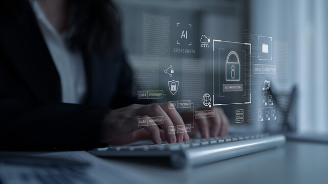 Digital padlock surrounded by data security diagrams representing encryption, network protection, and secure information management Parse - Powered by Adobe