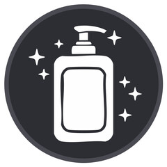 Simple Hand Sanitizer Bottle Icon with Sparkling Stars against Dark Gray Background Promoting Hygiene and Cleanliness