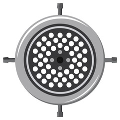 Top view illustration of a metal meat grinder plate or mincer disc for a kitchen appliance