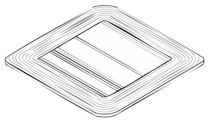 Isometric line art illustration of a rhombus shaped buckle with metallic texture and subtle shading