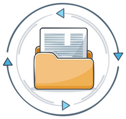 Document Folder with Arrow Cycle Icon for Data Process and Business Information