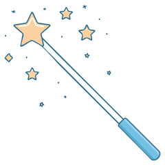 Cute doodle of a fairy wand with magical stars and glowing sparks