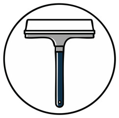 Squeegee icon on a round shape with black outline for cleaning windows and other surface for design asset
