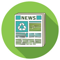 Eco friendly news newspaper with recycling symbol on front page representing environmental information and sustainability update