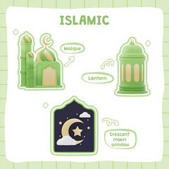 Islamic Mosque and Crescent Moon