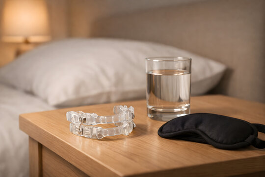 Dental Sleep Apnea Oral Appliance on Nightstand, TMJ, Teeth Grinding, Anti Snoring Device