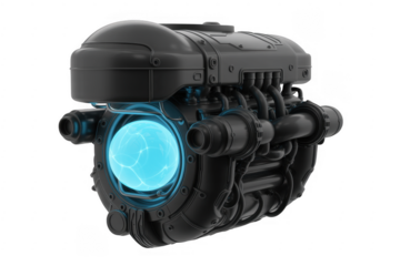 Futuristic Engine with Glowing Blue Core isolated on a transparent background