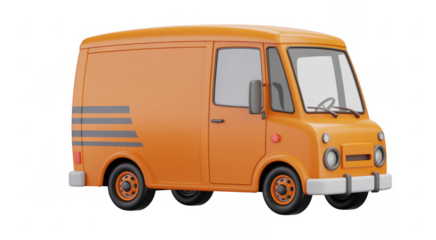 Orange delivery van vehicle transportation isolated on a transparent background