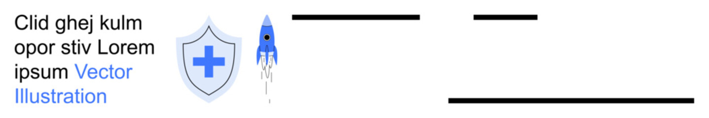 Obraz premium Healthcare innovation, technological advancement, digital security, futuristic design, startup concepts, medical reliability. Blue shield with a plus and a rocket. Healthcare innovation
