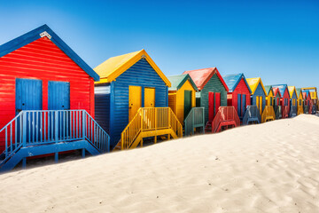 Naklejka premium Muizenberg Beach Huts in Cape Town during a Sunny Day