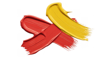 Red and yellow paint swatches red paint brush strokes isolated on a transparent background